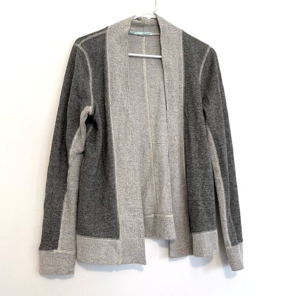 MAURICES Dark Gray Light Gray Colorblock Terry Cloth Open Front Cardigan Sweater - Picture 1 of 14